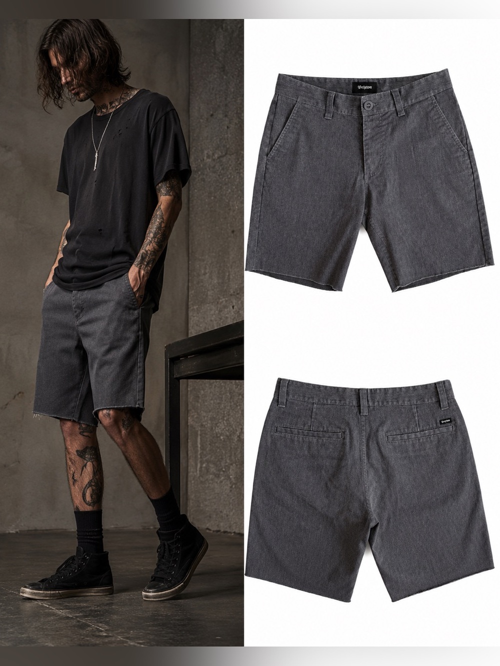 Brixton Toil II Chino Shorts Charcoal Gray Men’s Size 32 Raw Hem